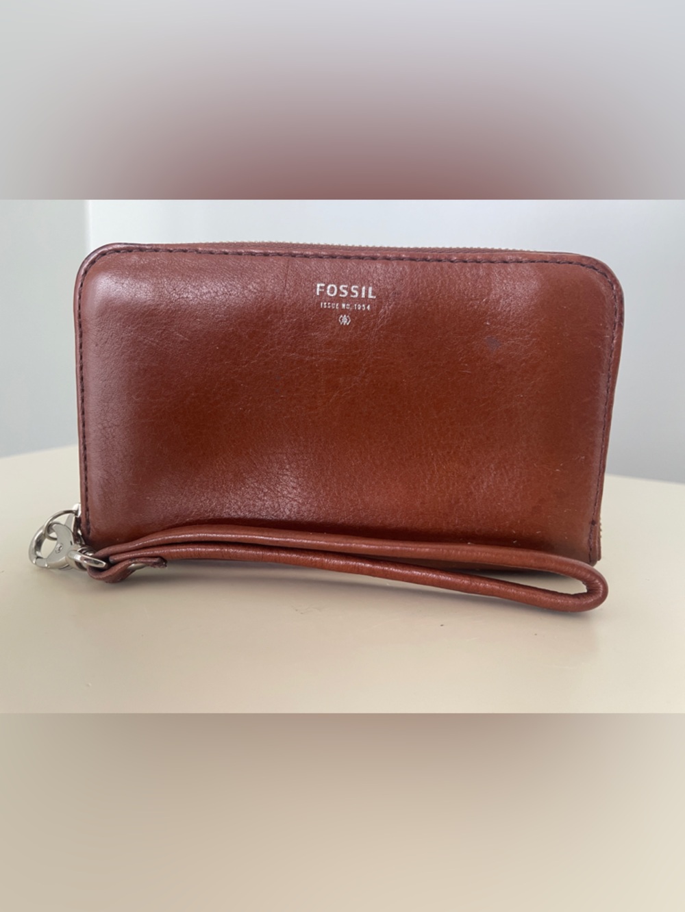 Fossil Chestnut Leather Wristlet with Strap